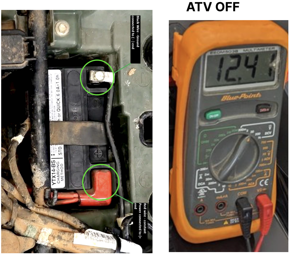 Red Add-A-Fuse connected to the constant power fuse on the ATV