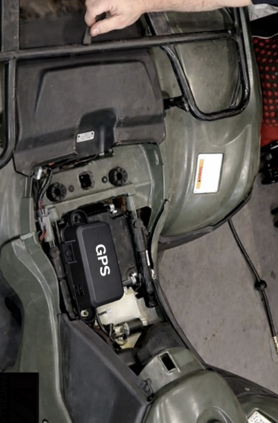 GPS device secured on the ATV with QR sticker attached