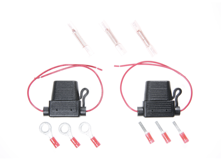 Kit components — fuse holders, ring terminals, butt-splice connectors