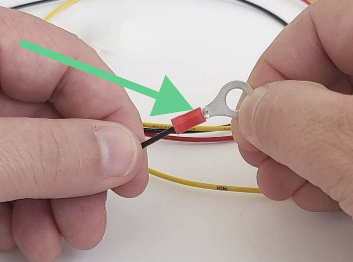 Ring terminal crimped on the black wire