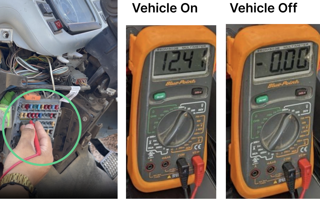 Yellow Add-A-Fuse connected to the ignition fuse