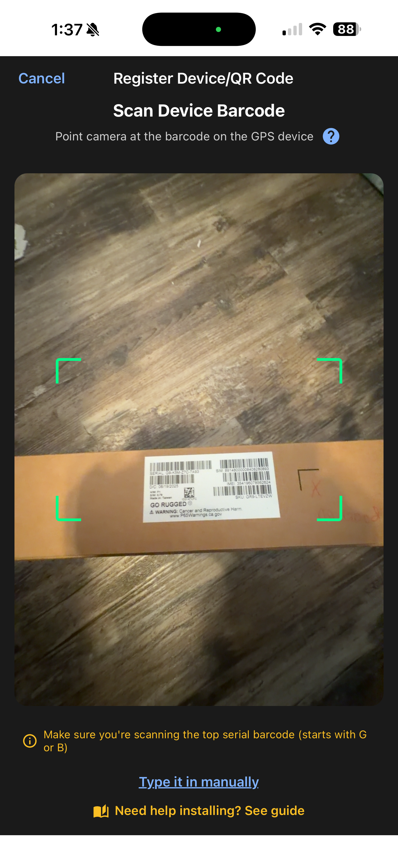 Scan device barcode