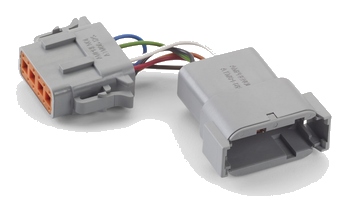 Crossover adapter — grey-and-orange connector pair with multicolored wires